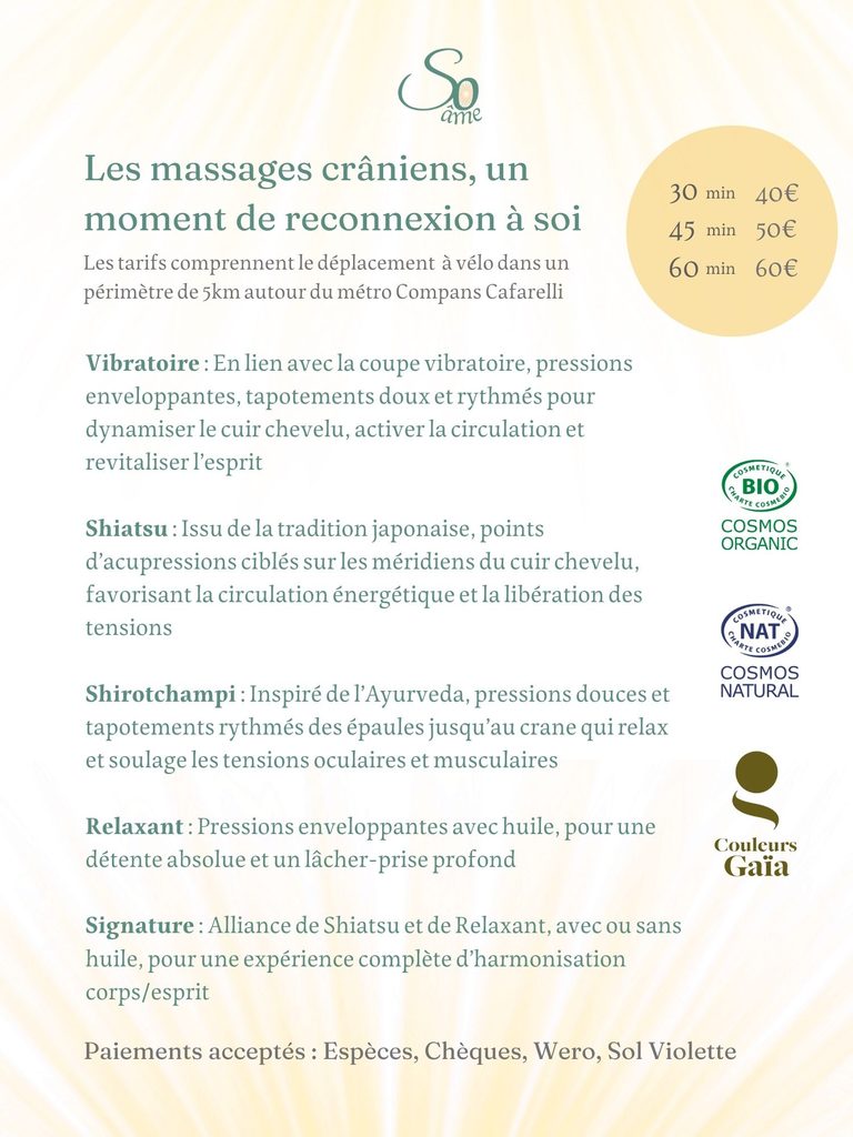 Tarifs des massages crâniens a domicile